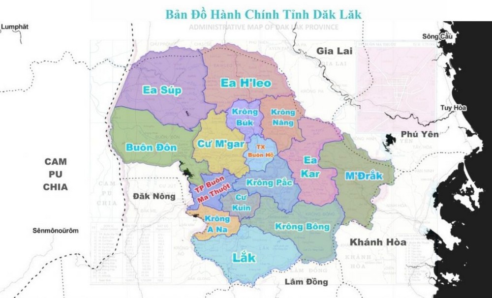 Bản đồ hành chính tỉnh Đăk Lăk Đại lý sản xuất, phân phối Khay gieo mạ cấy tiêu chuẩn Nhật bản tại Đắk Lắk